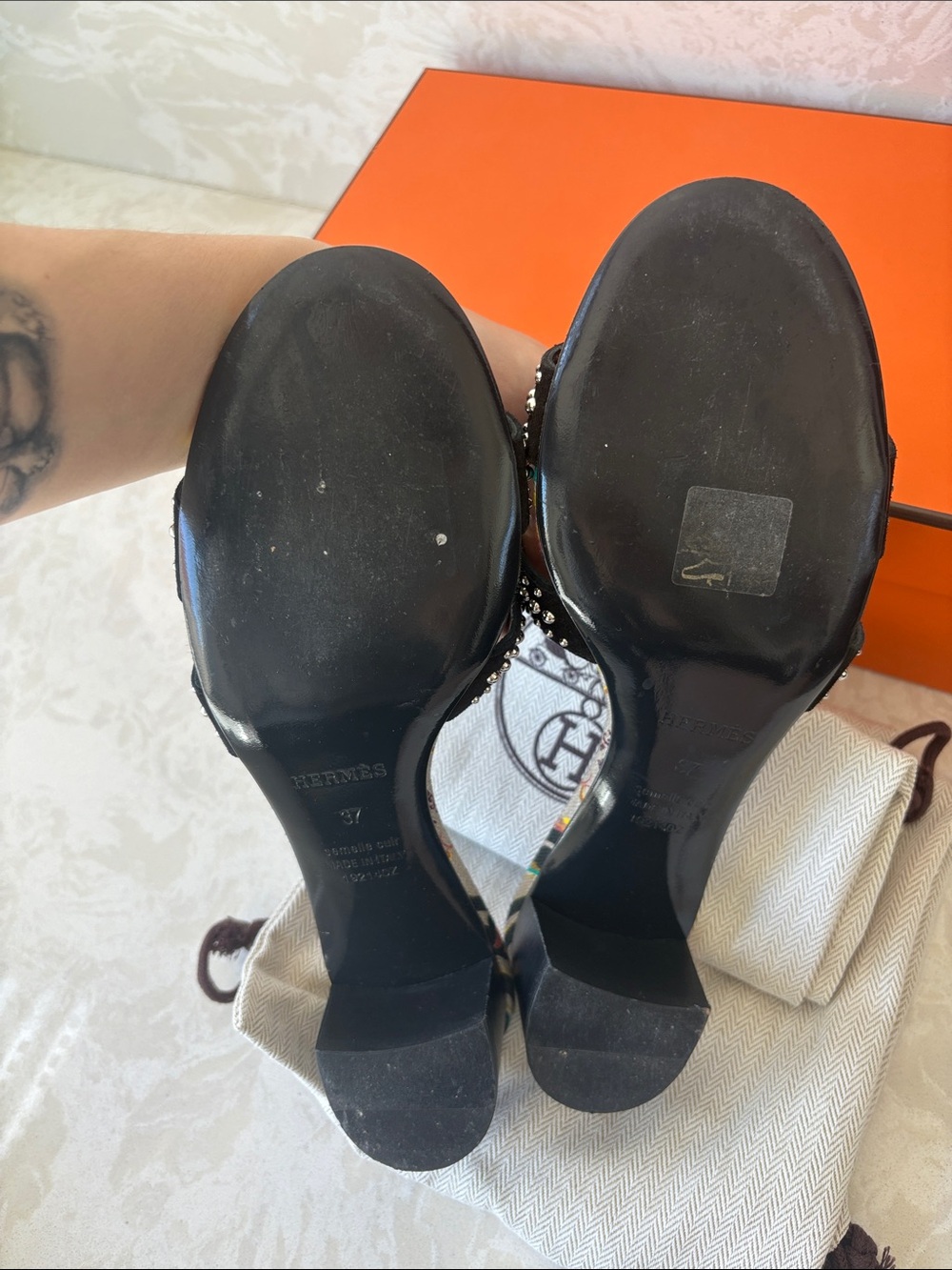 Studded Black Slide Sandals with Multicolor Stripes - Picture 6 of 6